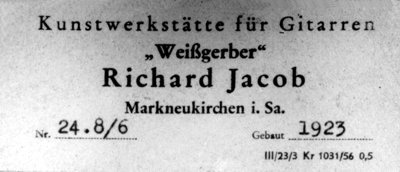 Zettel der Gitarre Inv.-Nr. 4761; Wiener Modell; 1923